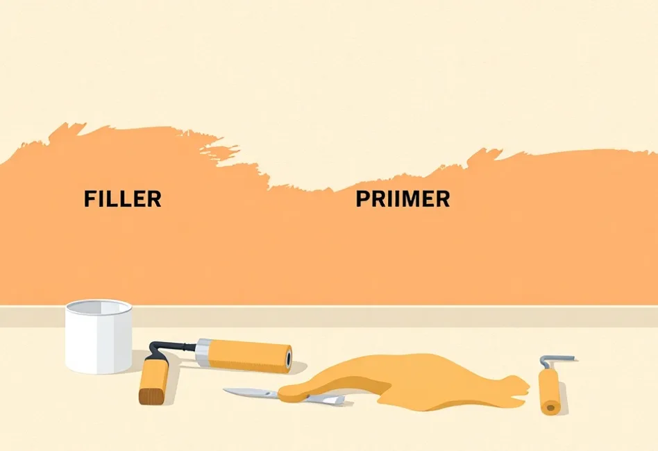 Outils de peinture disposés dans l'ordre des étapes du chantier