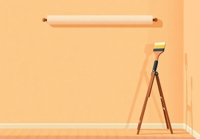 Pose de papier peint, rouleau et brosse à maroufler